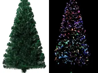 Kunstigt juletræ med juletræsfod 150 cm fiberoptik grøn