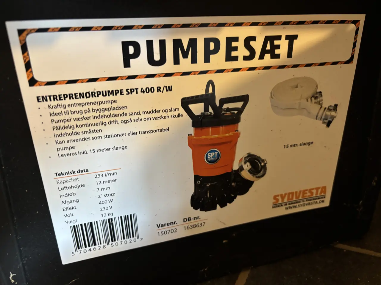 Billede 1 - Dykpumpe 233liter pr minut incl 30m slange