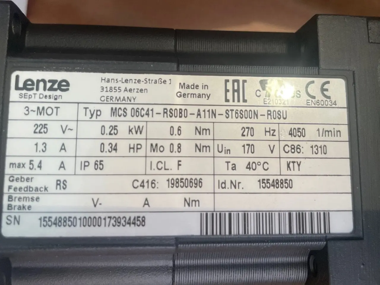 Billede 2 - Lenze MCS 06C41-RS0B0-A11N-ST6S00N-R0SU servomotor