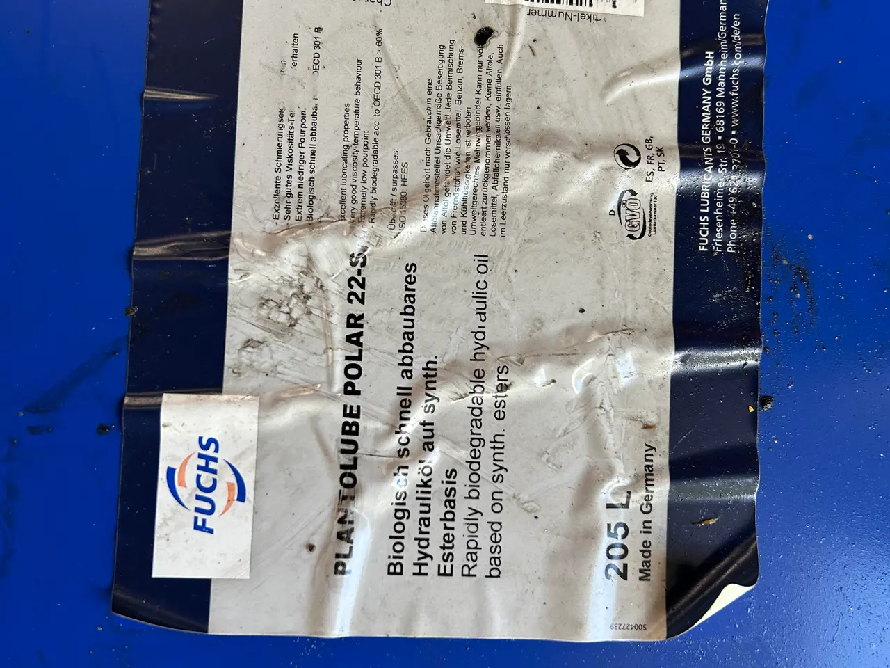 Billede 2 - 205 liter hydraulikolie FUCHS Plantolube Polar 22-s