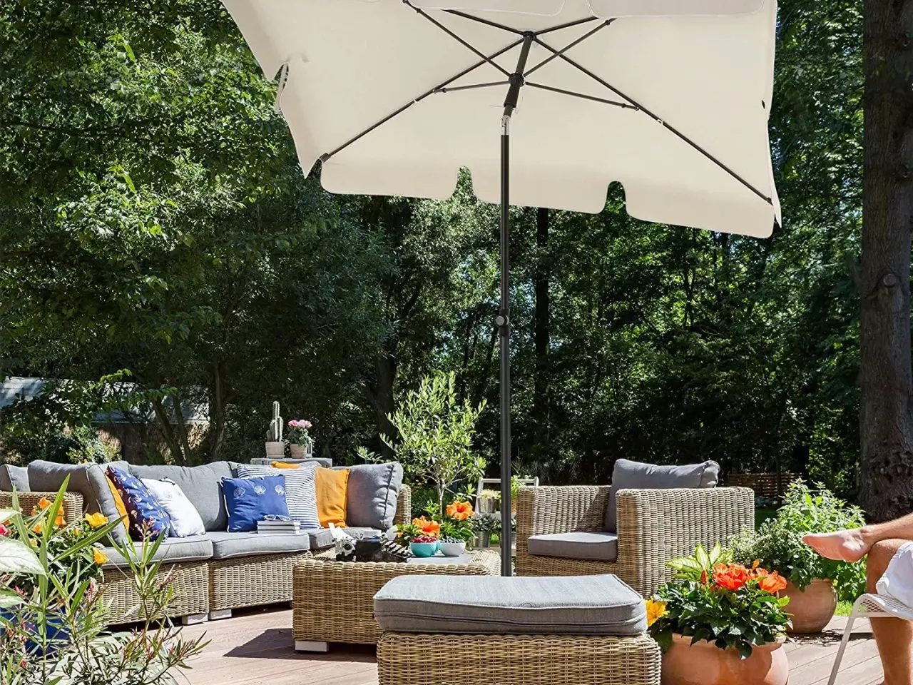 Billede 2 - Rektangulær altanparasols 2 × 1,25 m - UPF 50+, vippefunktion, beige med bæretaske