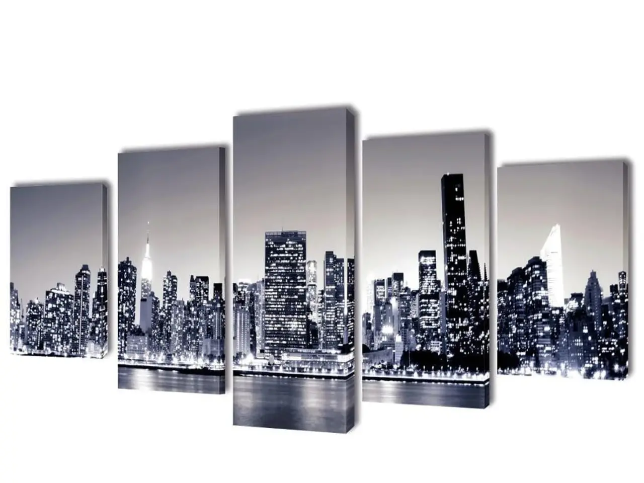 Billede 1 - Sæt af lærredsprint - New York Skyline, sort/hvid, 200×100 cm (5 paneler)