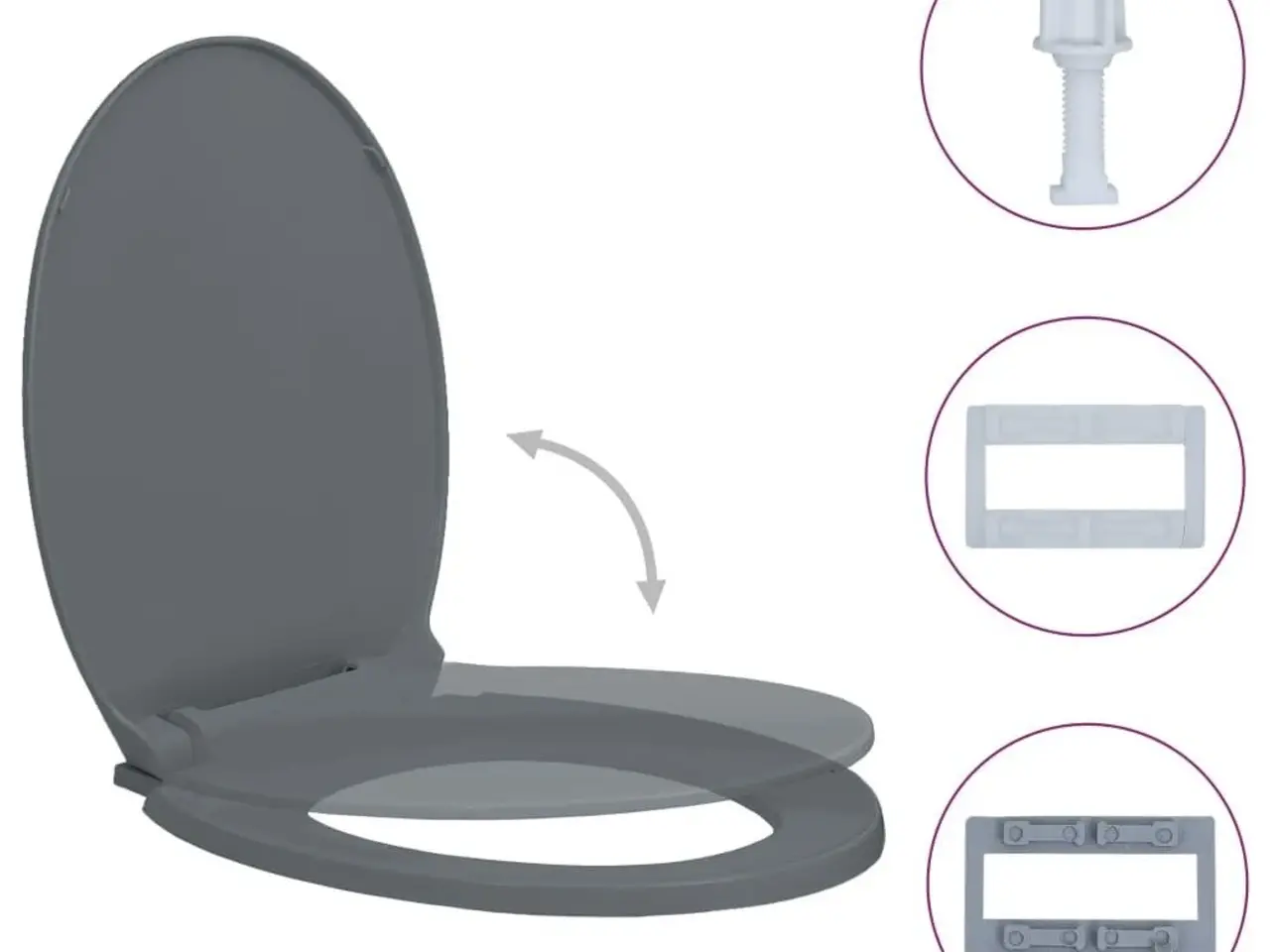 Billede 2 - Toiletsæde med soft close - oval, grå polypropylen