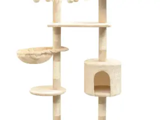 Kradsetræ med sisal 125 cm - beige kattetræ med hus og hængekøje