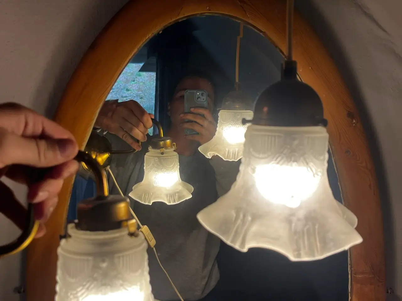 Billede 5 - 4 matchende lamper i messing og  glas 