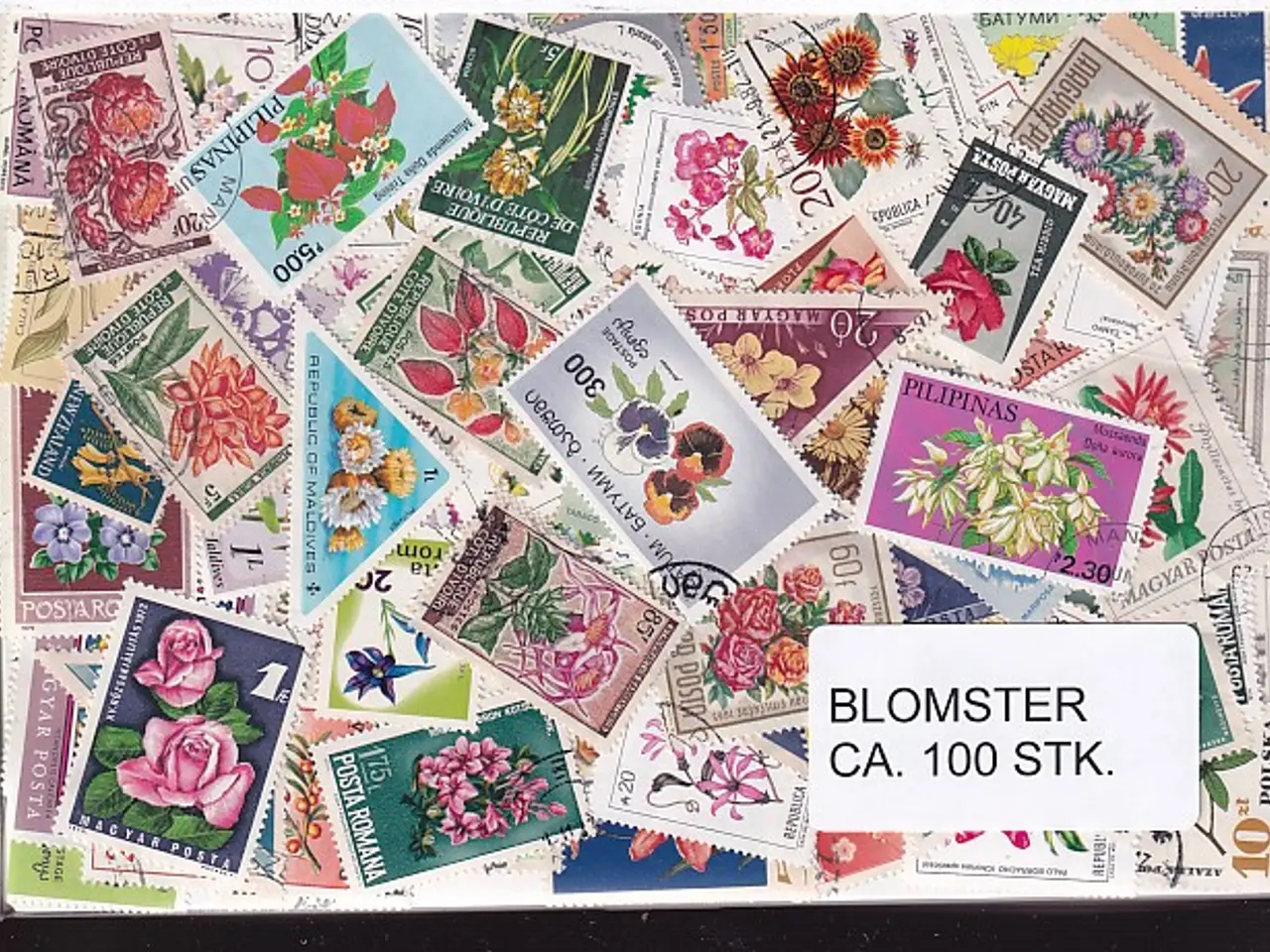 Billede 1 - Blomster på Frimærker. St./ust. 100 stk.
