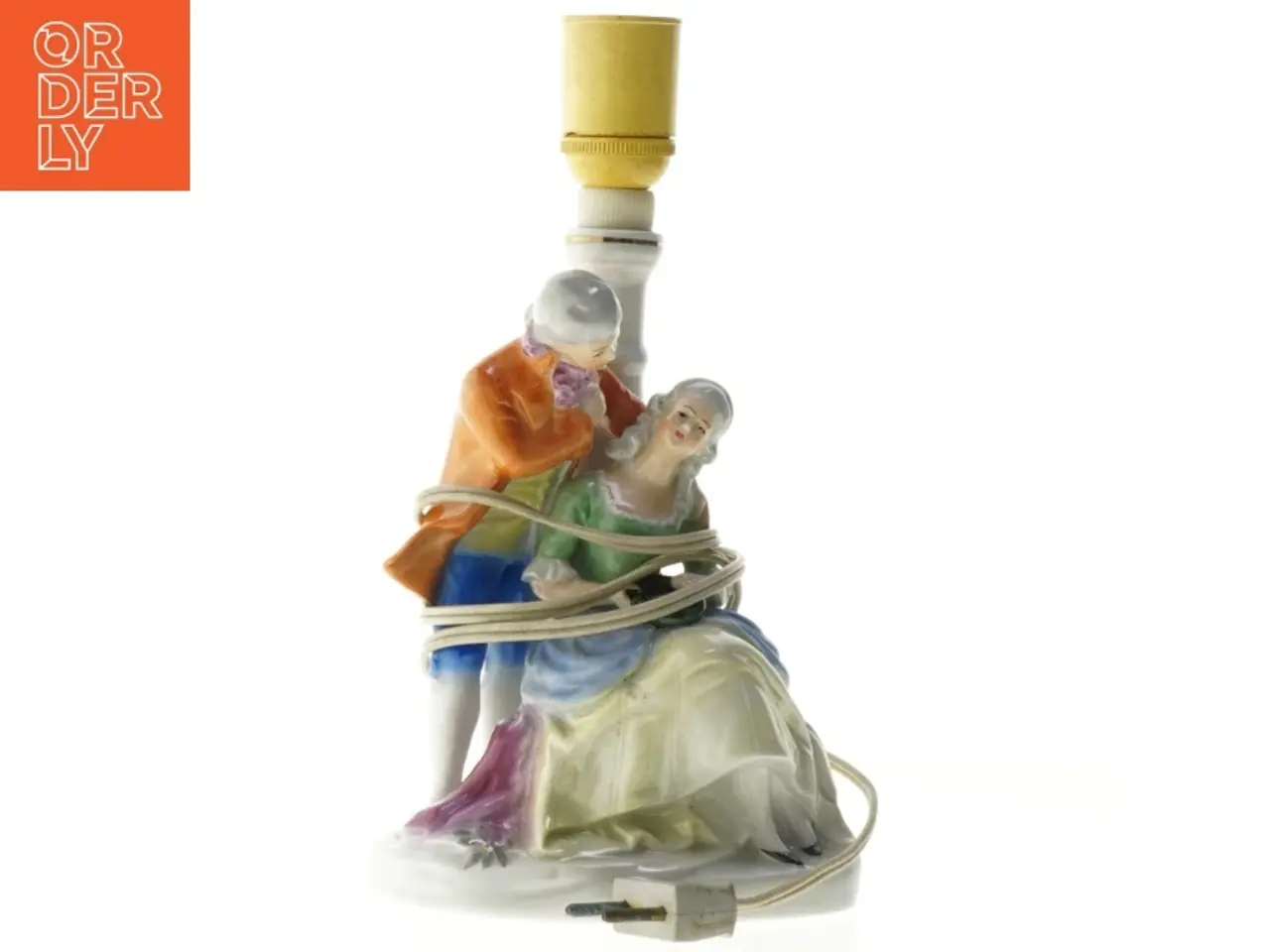 Billede 1 - Porcelænslampe med figurer (str. 28 cm)