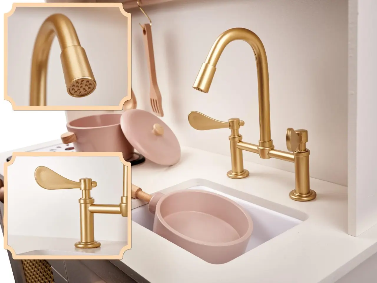 Billede 7 - Legekøkken i træ med retro look og boho tilbehør - MDF, lys og lyd