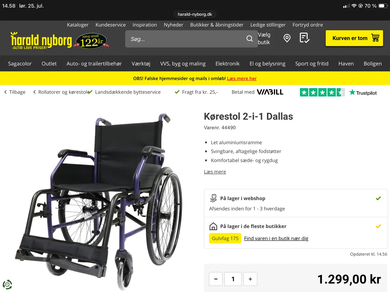 Billede 1 - KØRESTOL KUN BRUGT 3 GANGE