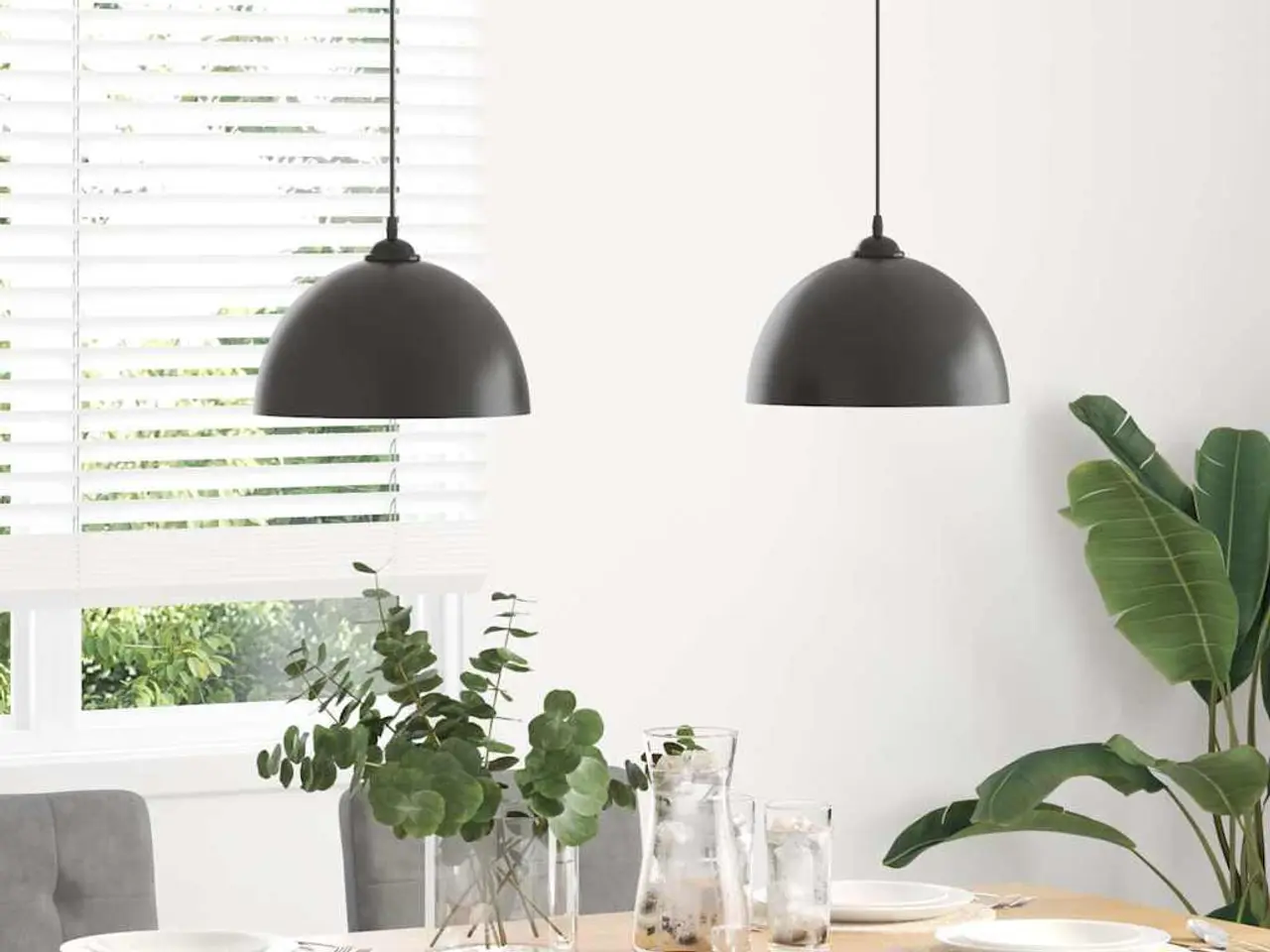 Billede 3 - Pendellamper 2 stk højdejusterbar E27 Ø 30 cm metal sort