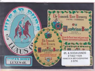 Øl og Sodavands Etiketter - Hancock Bryggeri - 3 Stk.