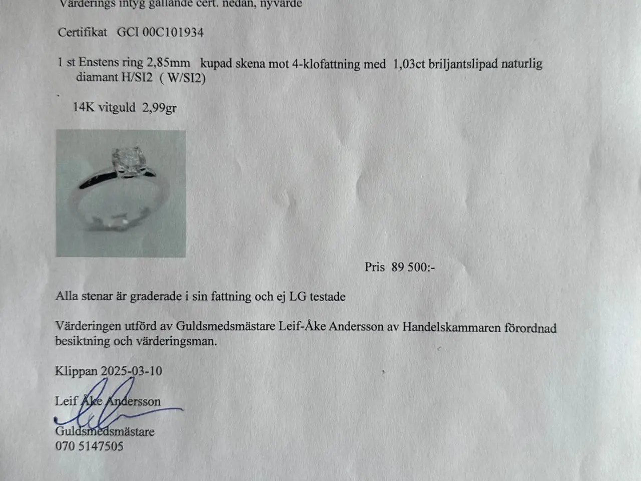 Billede 7 - Naturlig Diamantring 1.03ct