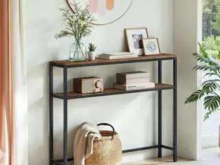 Smalt konsolbord med hylde - brun/sort, 80 x 20 x 80 cm
