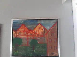 Abstrakt maleri med huse
