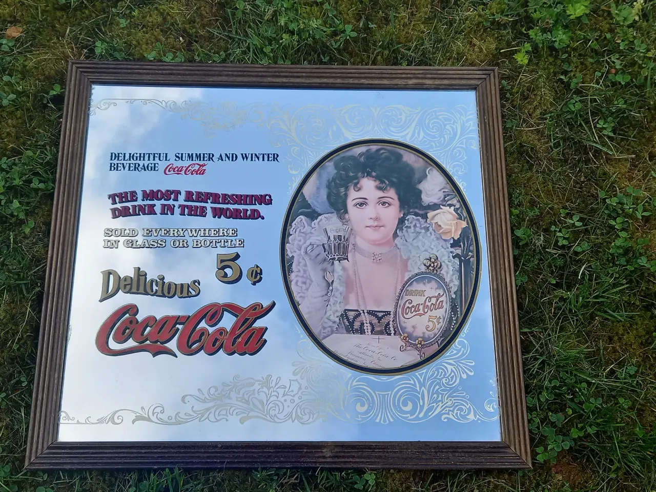 Billede 1 - COCA-COLA spejl i gammel træramme