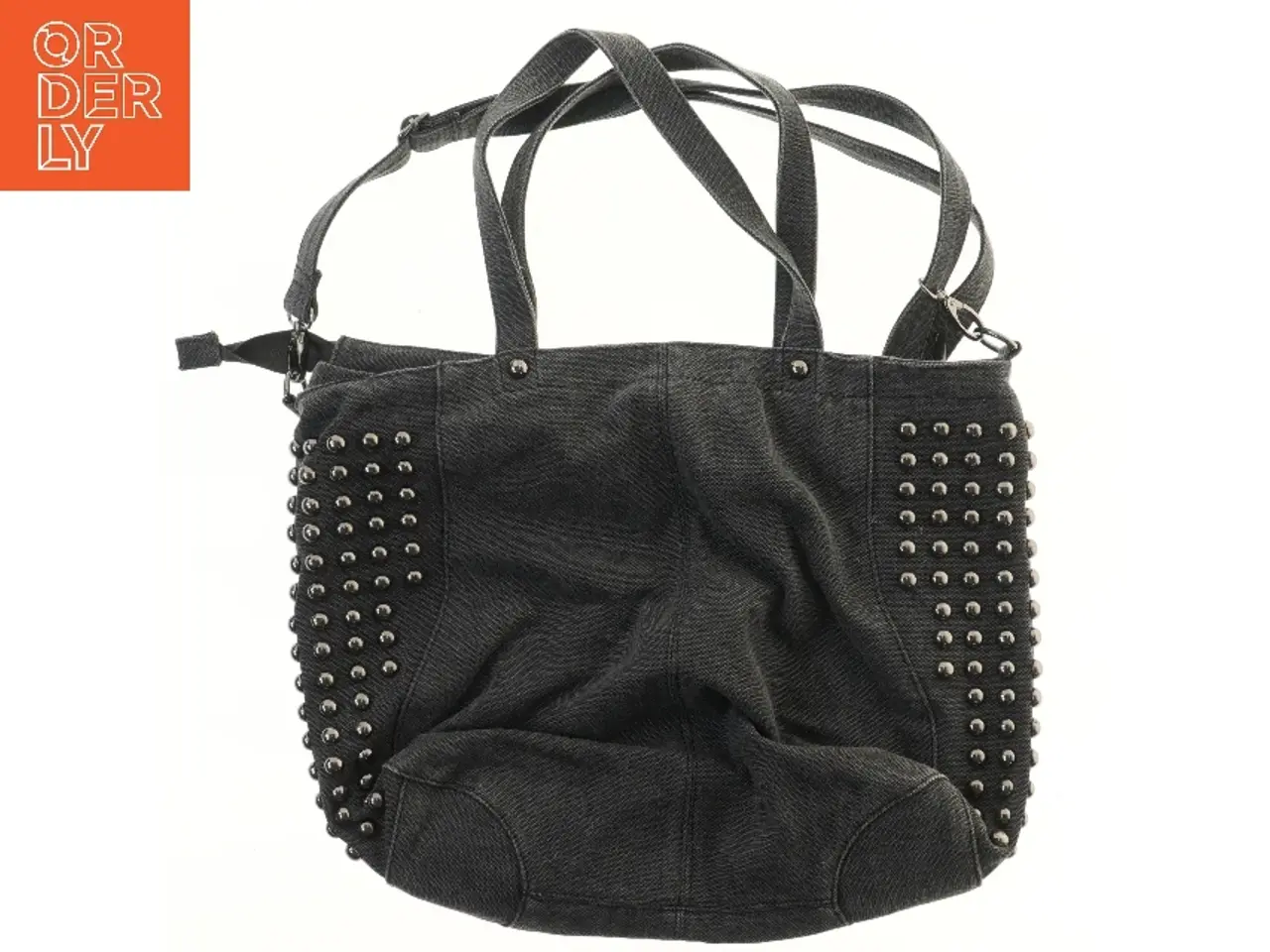Billede 2 - Sort skuldertaske med nitter (str. 46,5x36 cm)