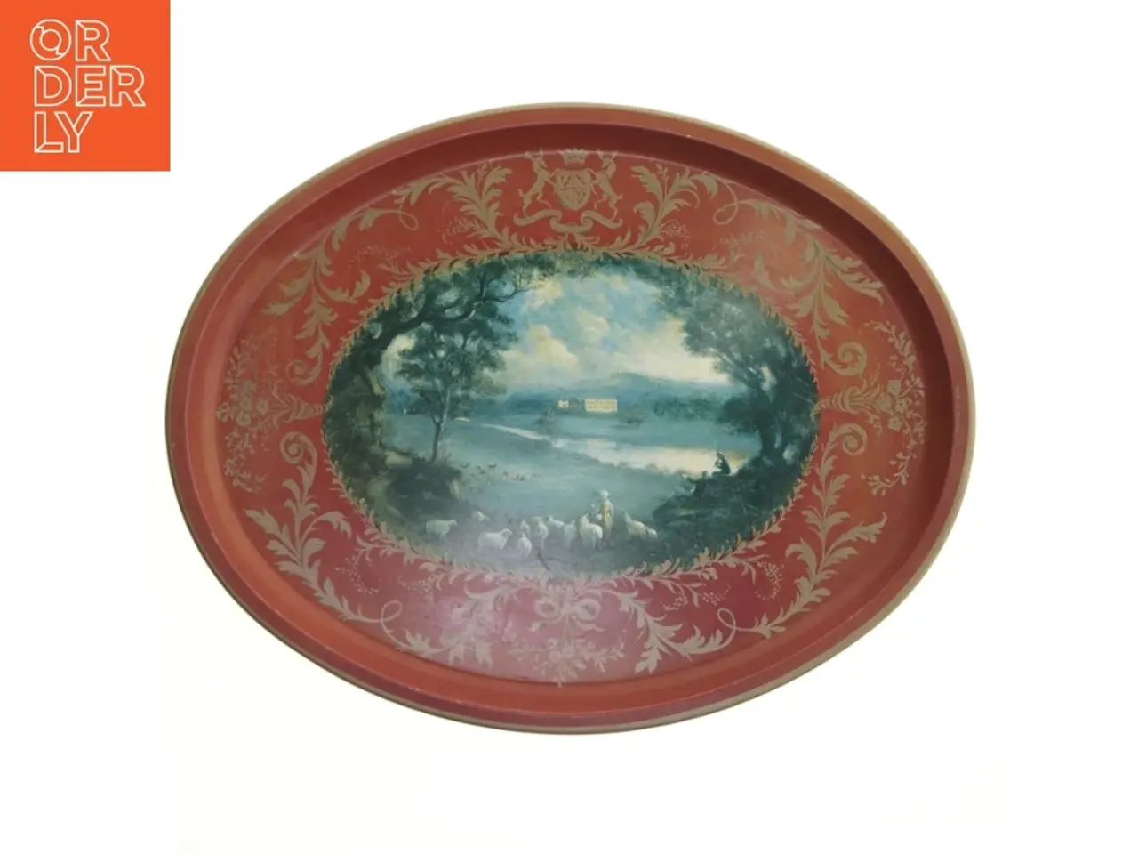 Billede 1 - Vintage britisk Dekorativ bakke med landskabsmotiv (str. 41x32 cm)