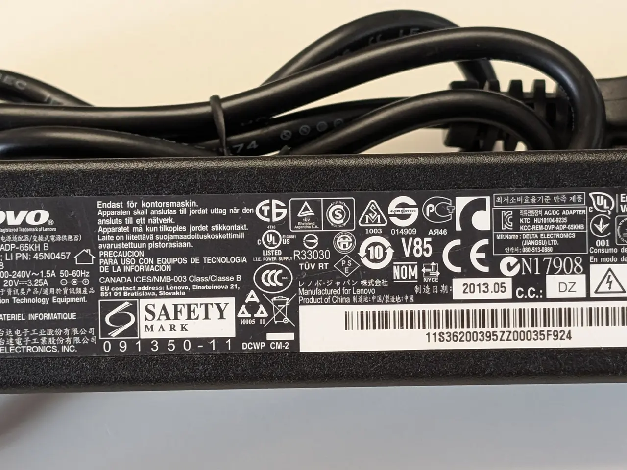 Billede 2 - Original Lenovo 65W oplader – 20V 3,25A