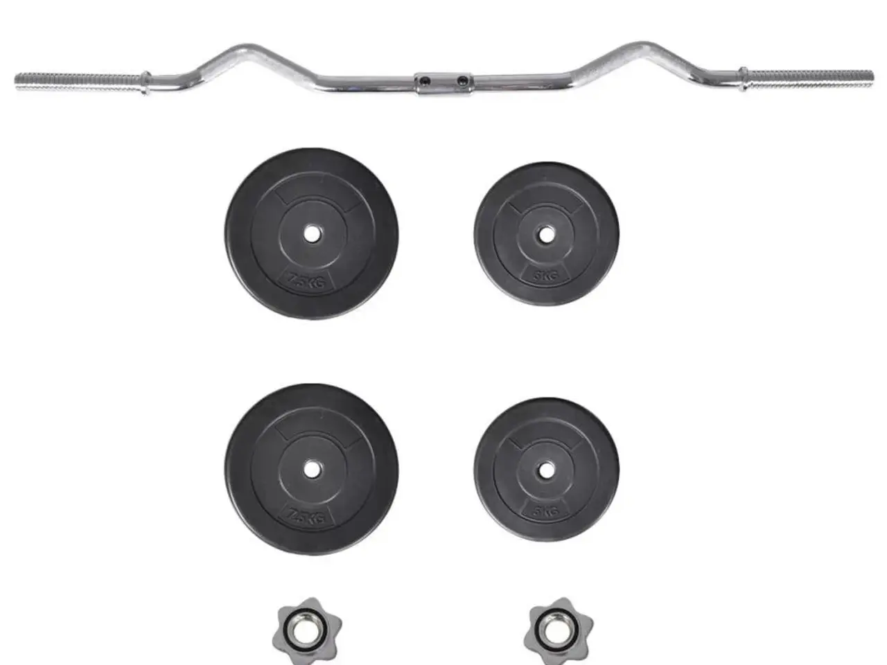 Billede 4 - Curlstang med vægte 30 kg - EZ curlstang 120 cm med skiver