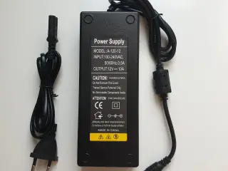 NY! 12V 10A 120W Strømforsyning med stik 2.1/5.5mm