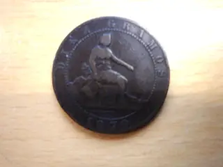 1870 Spansk Kobbermønt 10 centimos (pesetas)