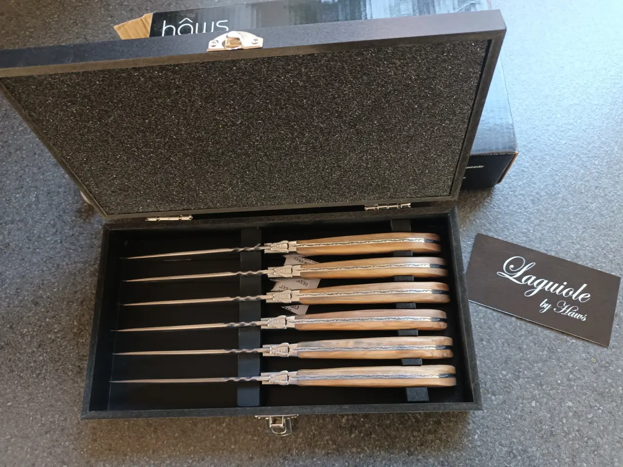 Billede 2 - Steak knive 6 stk i rustfri stål med oliventræ skæ