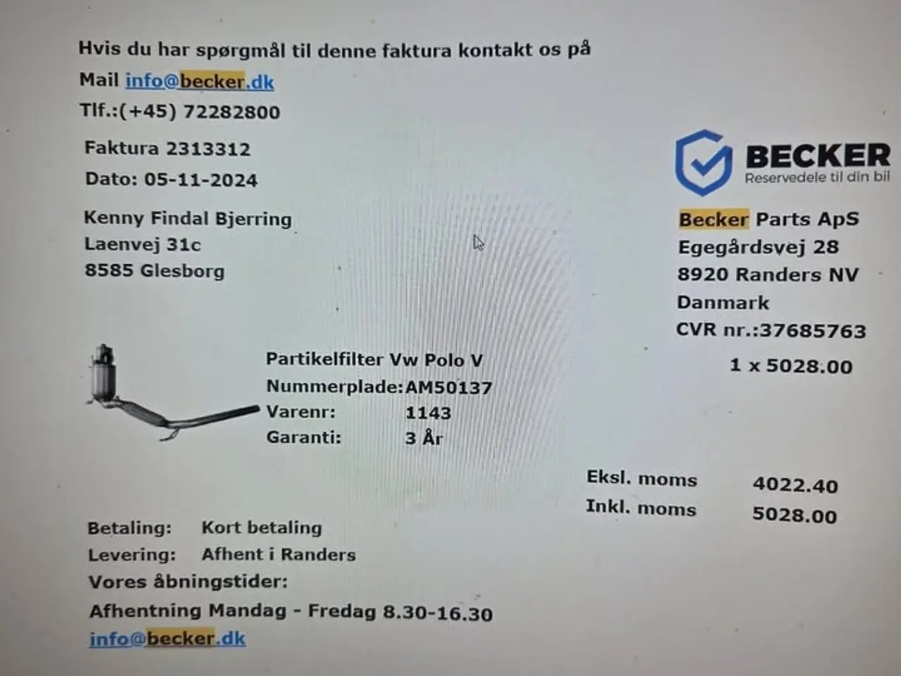 Billede 2 - Partikelfilter til polo 1,6TDI
