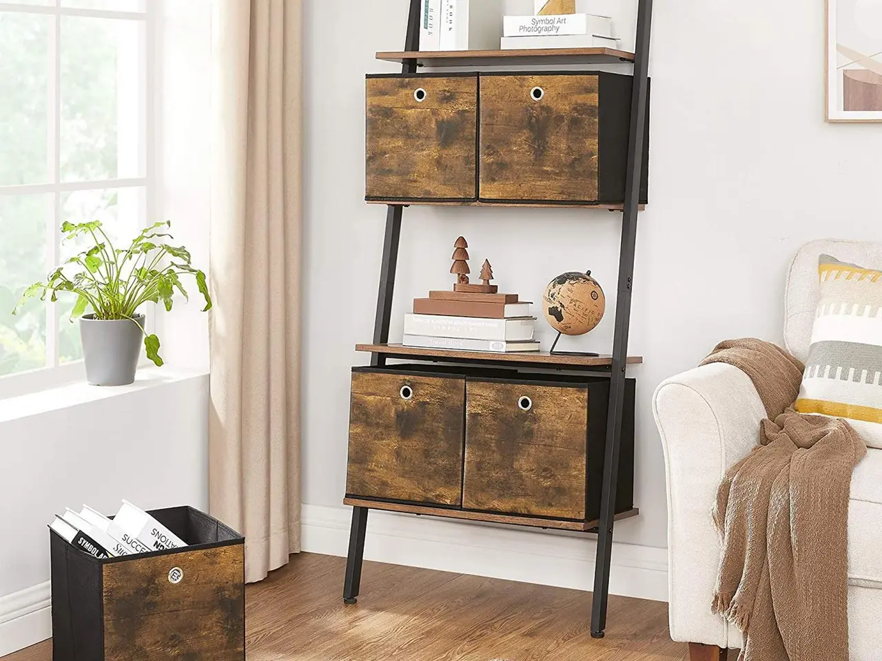Billede 2 - Foldbare opbevaringskasser 30 x 30 x 30 cm - rustik brun/sort, 6 stk.