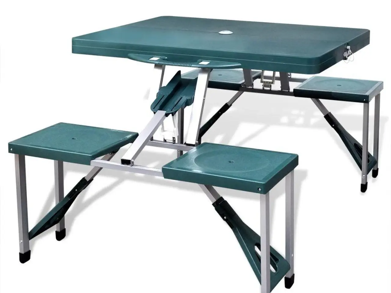 Billede 1 - Foldbart campingbordsæt med 4 taburetter - aluminium, ekstra let, grøn