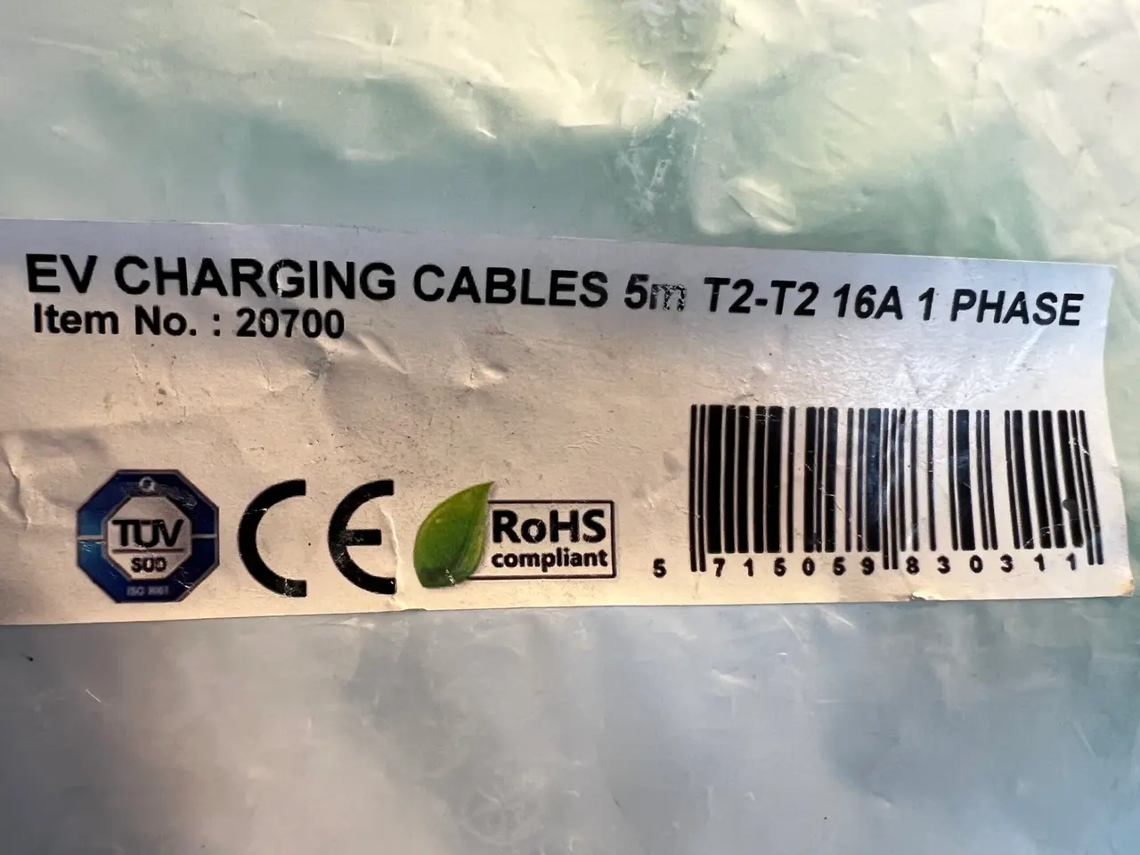 Billede 5 - NYT Ladekabel m/Stik T2-T2 16A 1 fase.