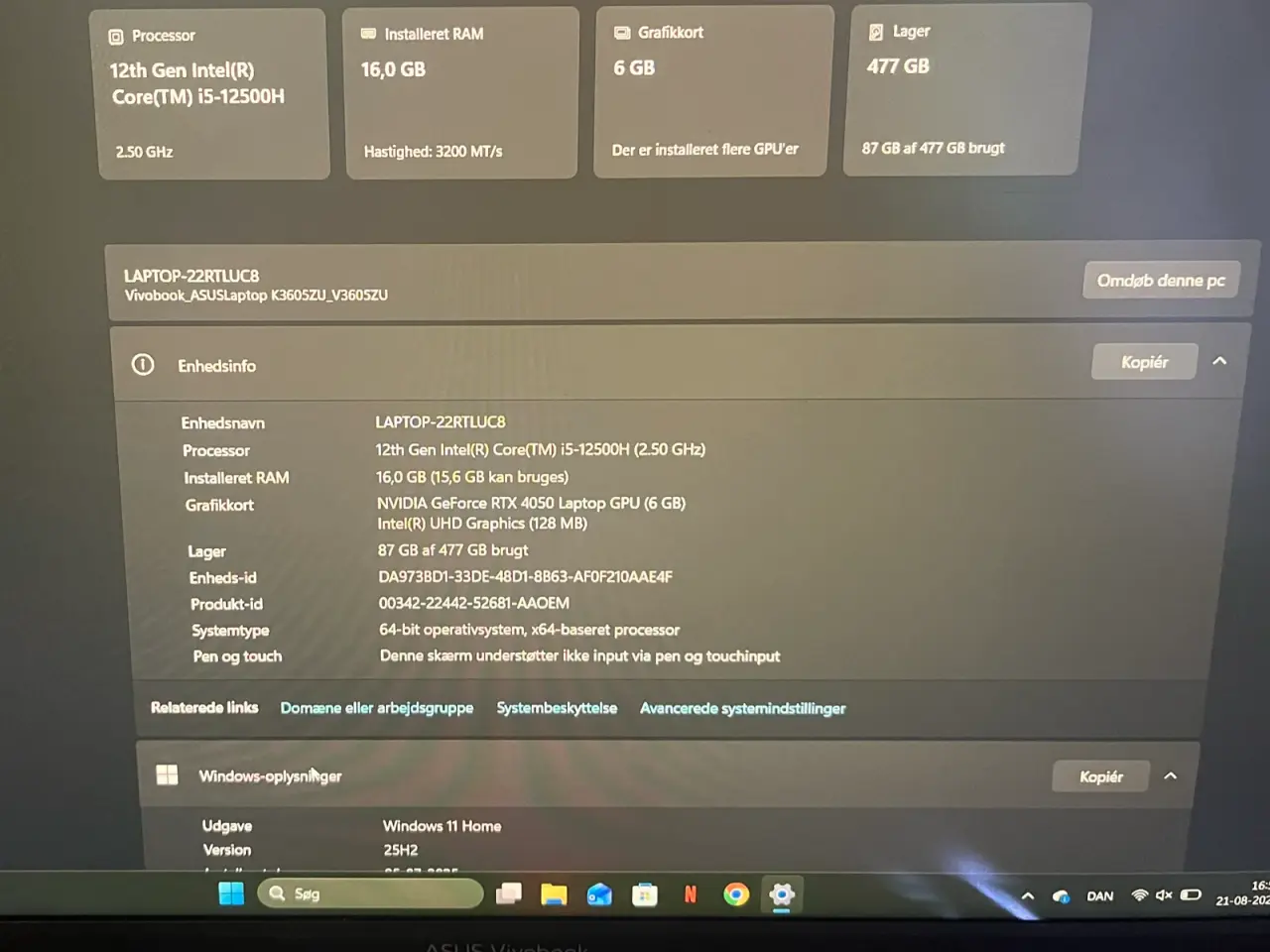 Billede 5 - ASUS Vivobook 16X 16” – RTX 4050 / 16 GB RAM / 512