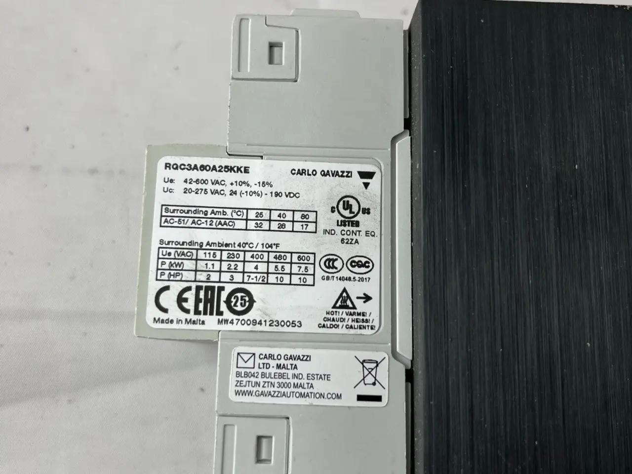 Billede 5 - Carlo Gavazzi RGC3A60A25KKE 3-Phase Solid State