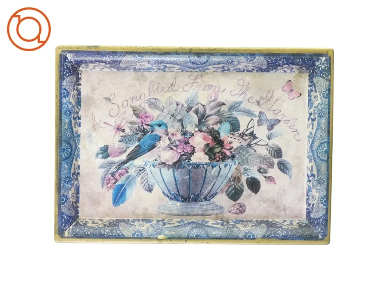 Billede 1 - Vintage Retro Metal Bakke Fugl og Blomster (str. 41 x 30 cm)