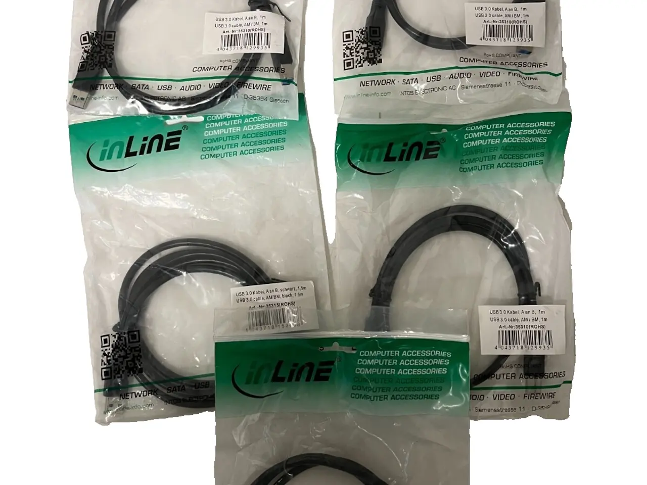 Billede 1 - parti of 5x InLine USB 3.0 kabel AM to BM 1m Black