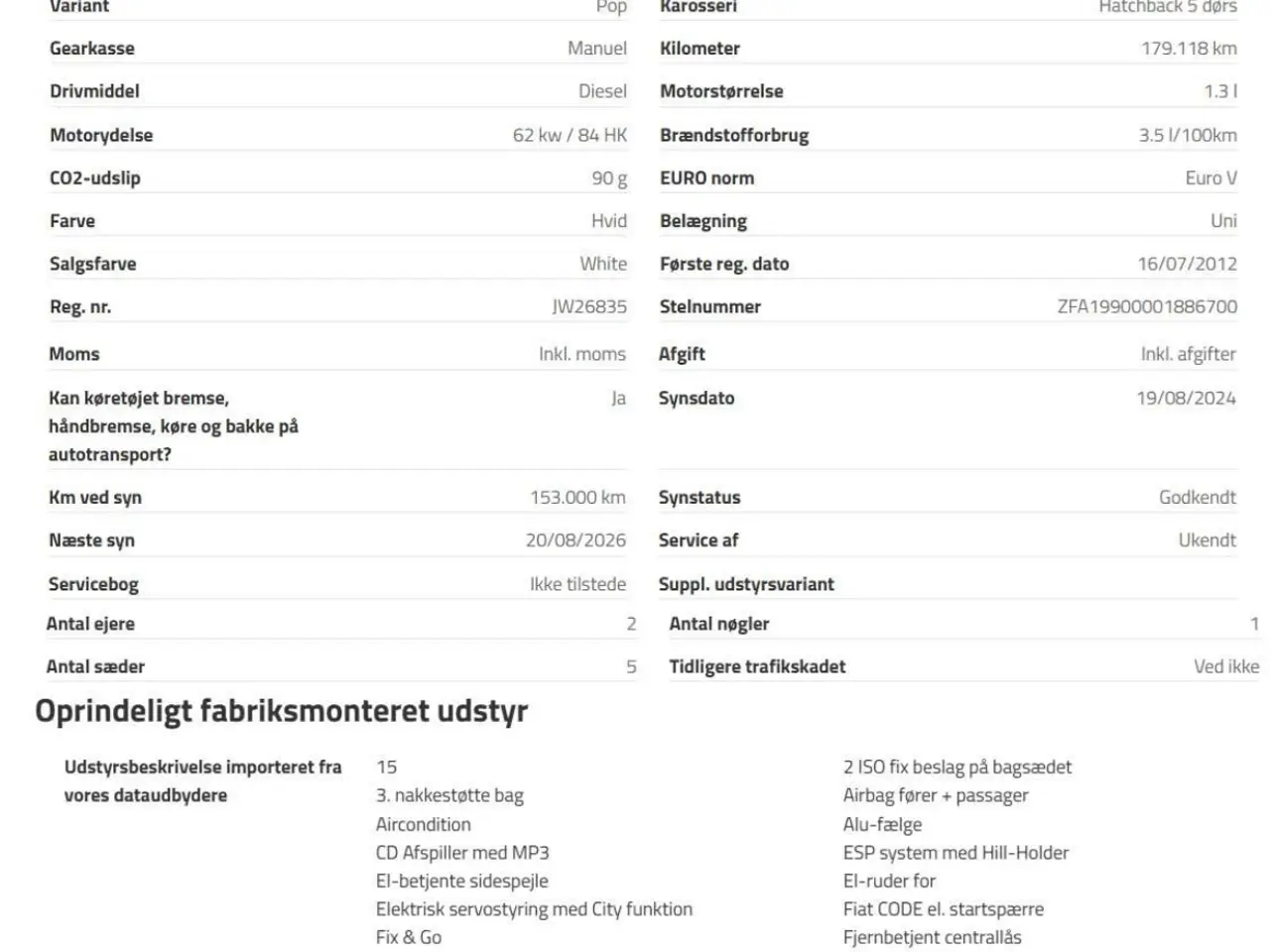 Billede 4 - Fiat Punto 1.3 Pop – 2012 – Økonomisk og driftssik