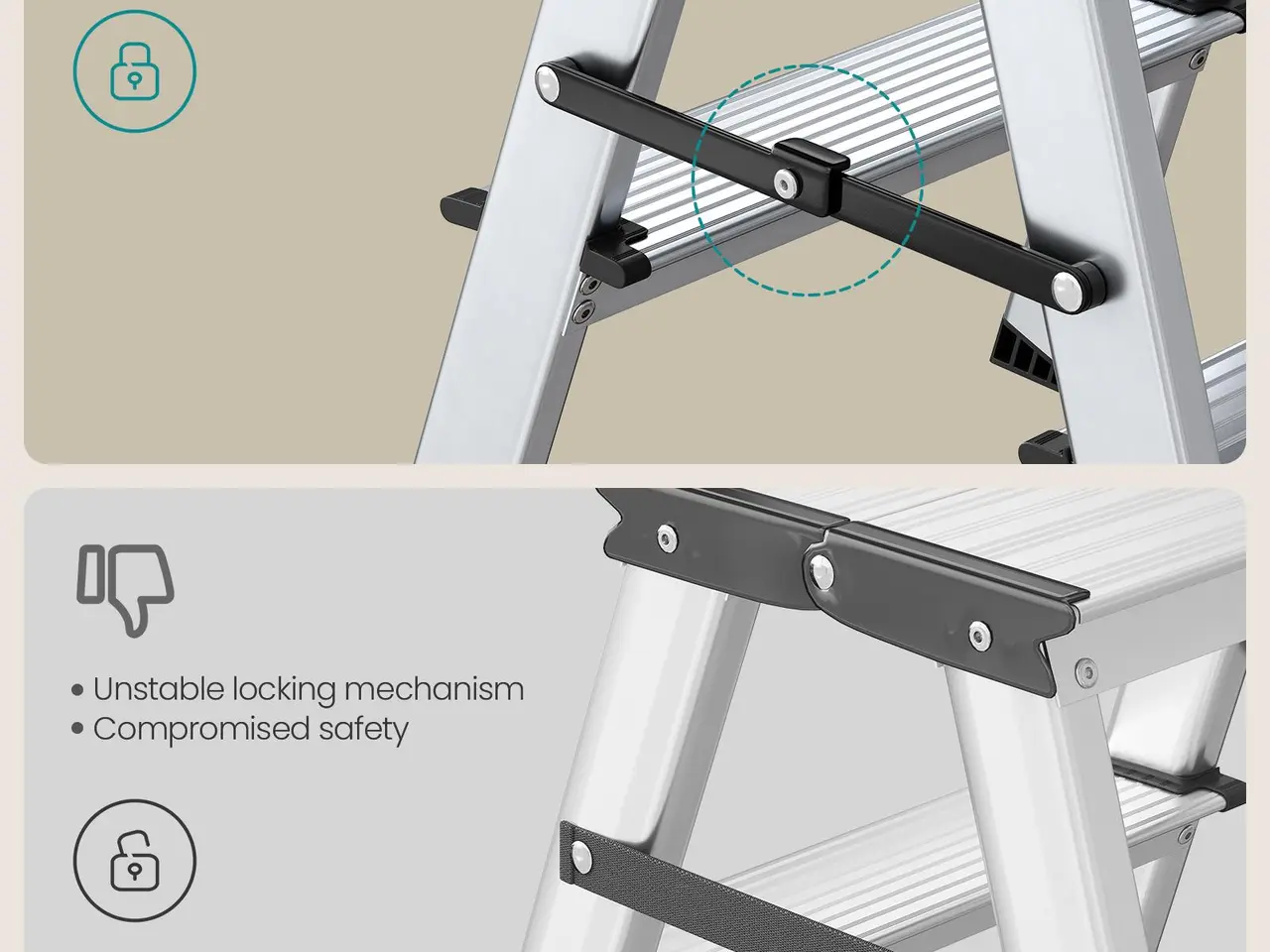 Billede 7 - Aluminium trappestige 3 trin - sammenklappelig, 150 kg, sølvgrå/sort (GLT23K)