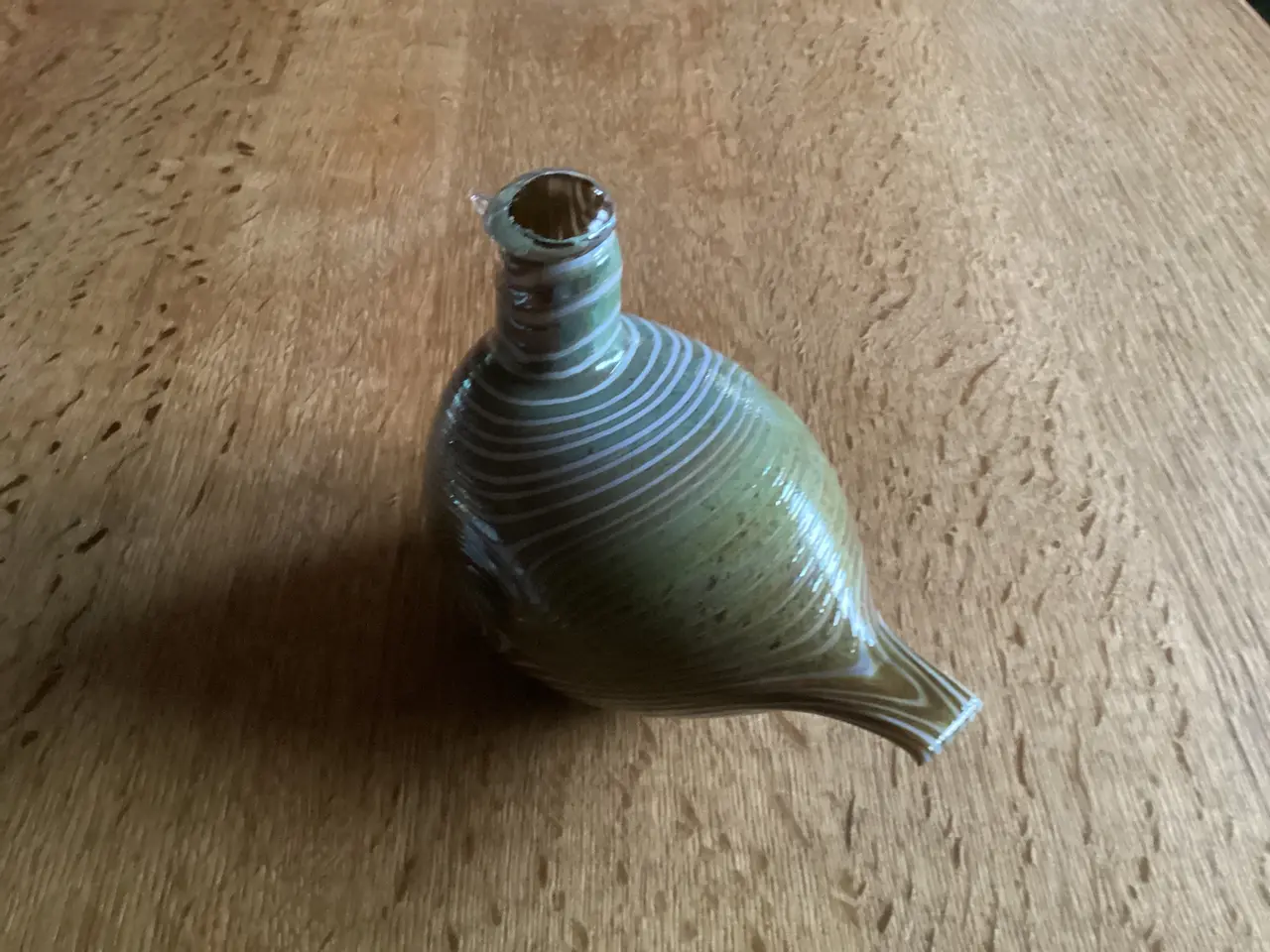 Billede 4 - Iittala grøn og hvidstribet Glasfugl Oiva Toikka