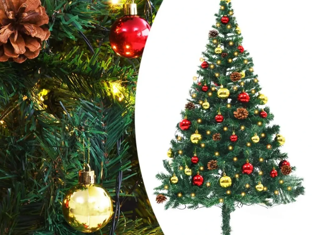 Billede 1 - Kunstigt juletræ med lys og julekugler 150 cm grøn