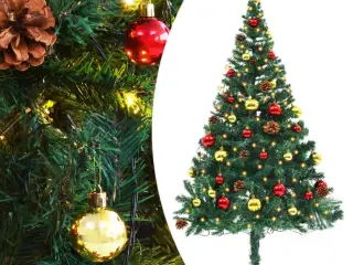 Kunstigt juletræ med lys og julekugler 150 cm grøn