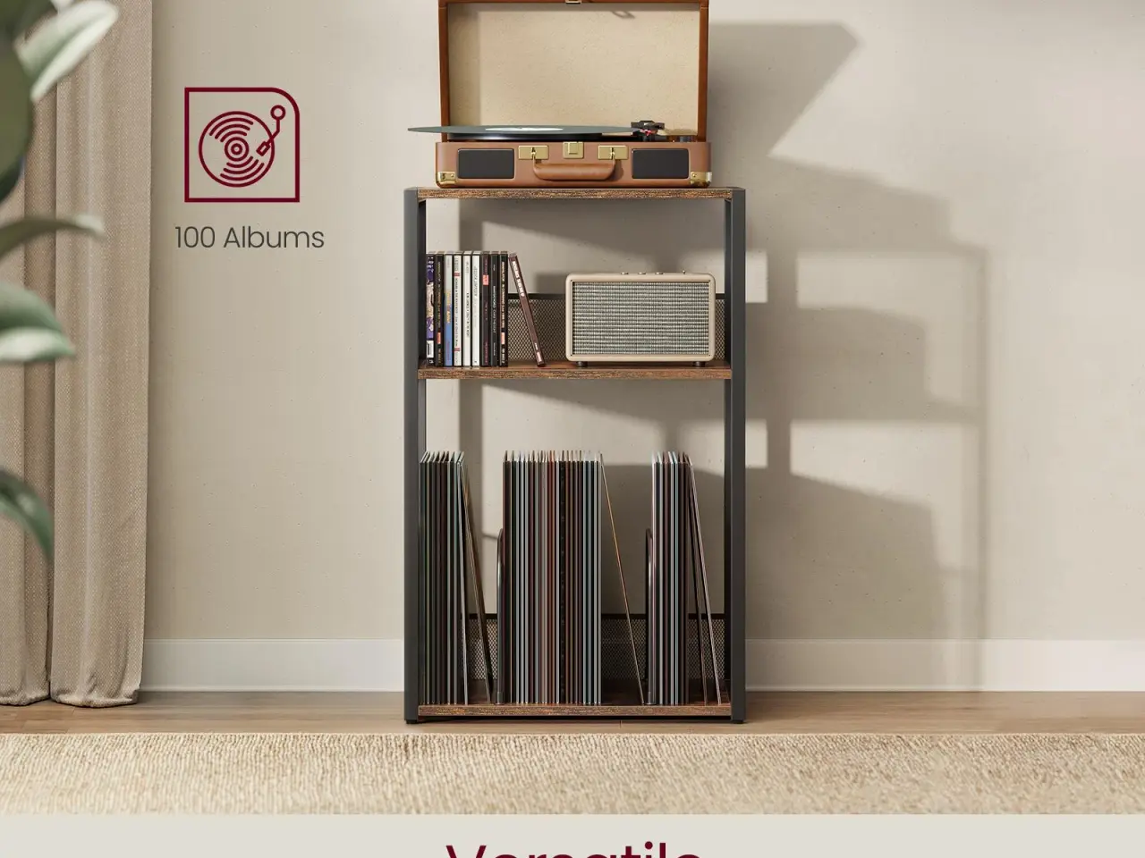 Billede 3 - Pladespillerbord med vinylopbevaring - rustik brun
