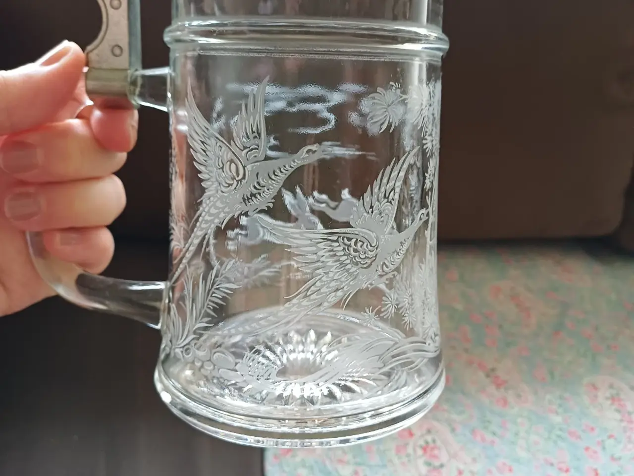 Billede 2 - Tysk øl krus/glas med tin låg