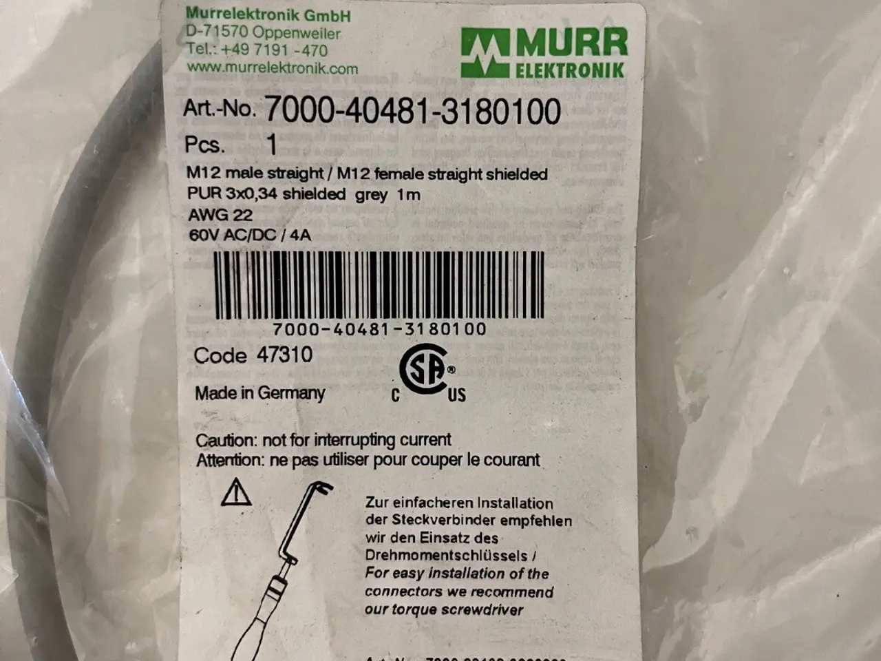 Billede 4 - Murrelektronik 7000-40481-3180100 M12 Shielded 1m
