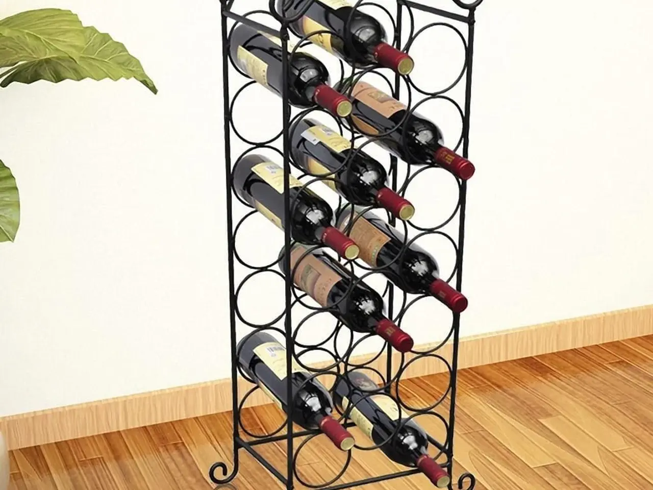 Billede 1 - Vinreol i metal til 21 flasker - sort, 88 × 34 × 20 cm