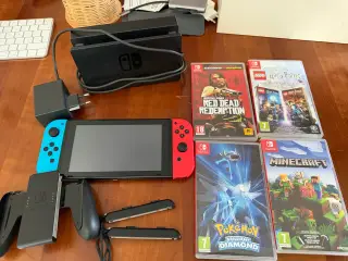 Nintendo Switch med alt udstyr og 4 fede spil