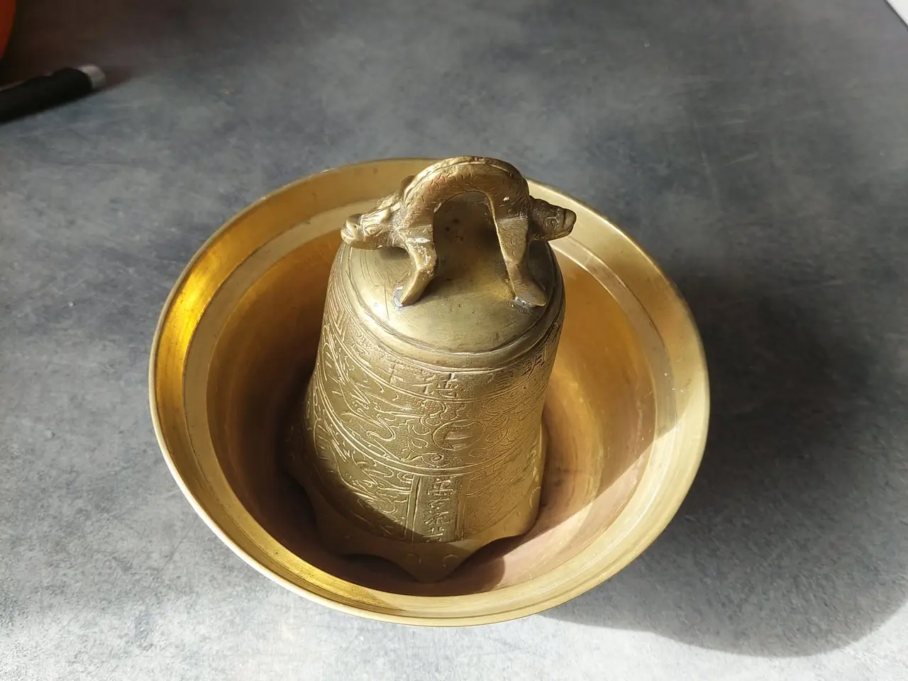 Billede 4 - Antik kinesisk messingskål m. Xuan De stempel & Te