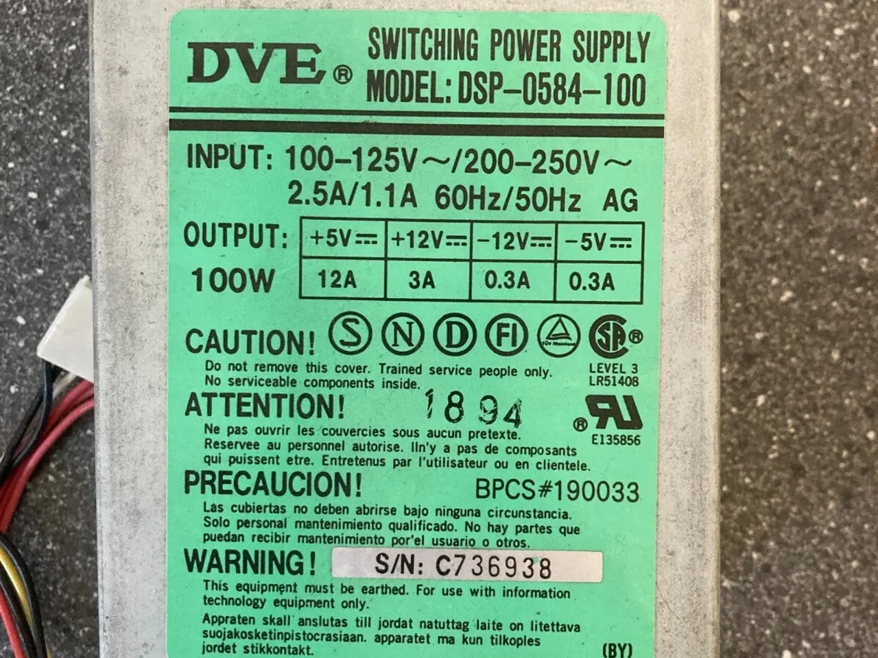 Billede 1 - DVE DSP-0584-100 Switching strømforsyning - - PC