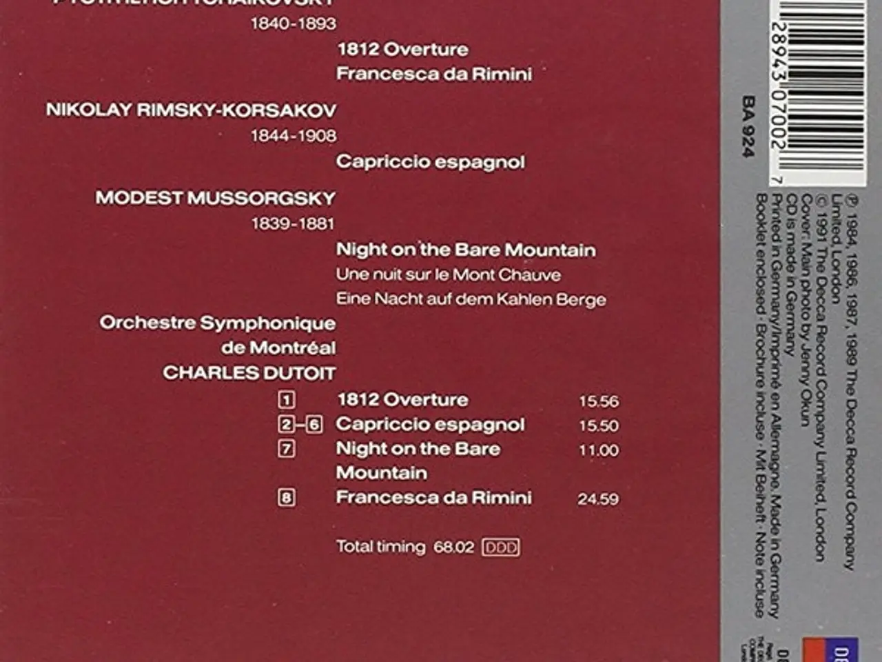 Billede 2 - Tchaikovsky* – Francesca Da Rimini – CD