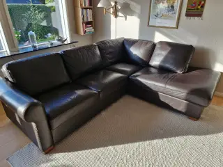 Lædersofa med chaiselong 