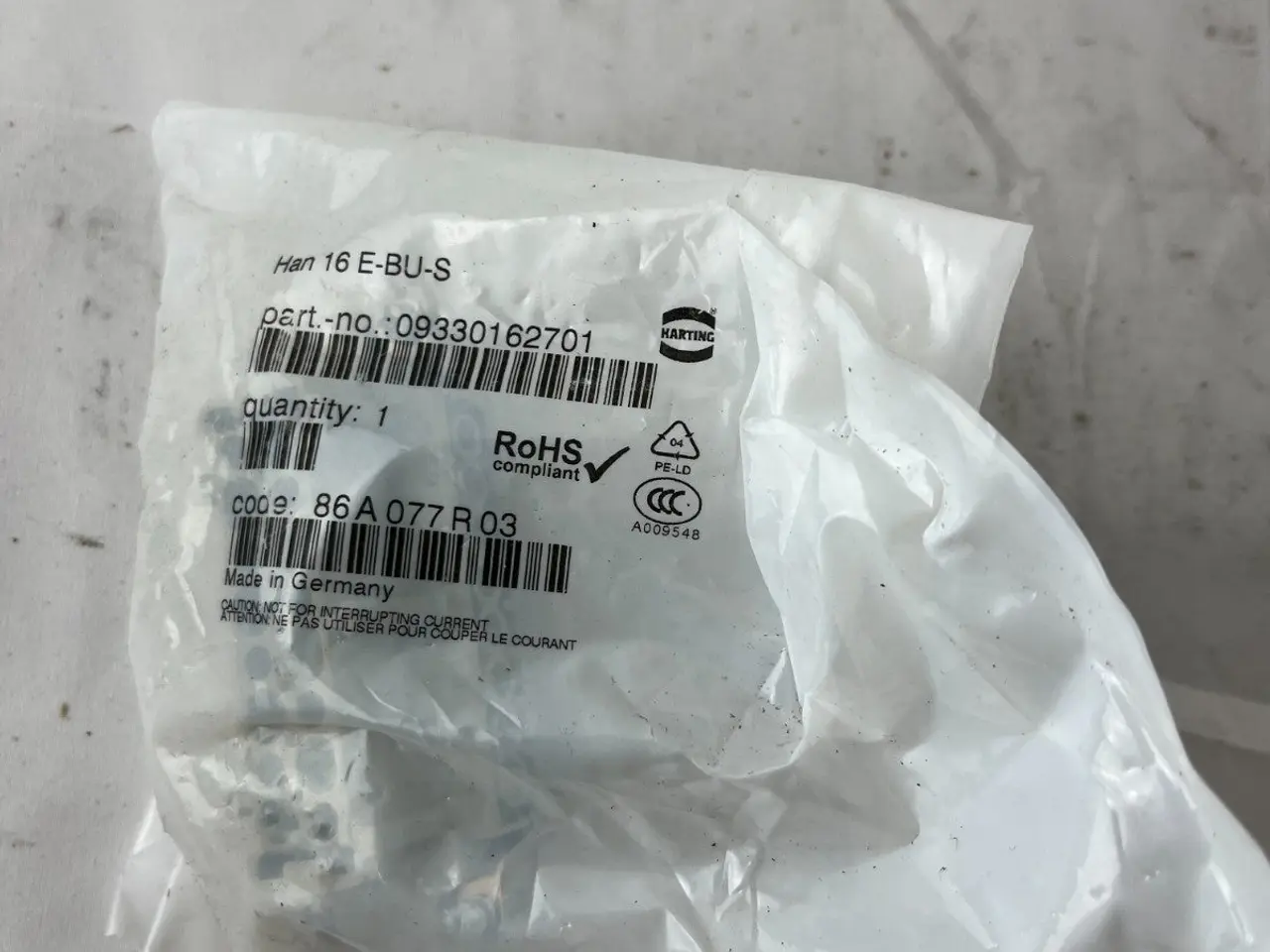 Billede 2 - Harting Han 16 E-BU-S stik Insert 16+PE 500V 16A