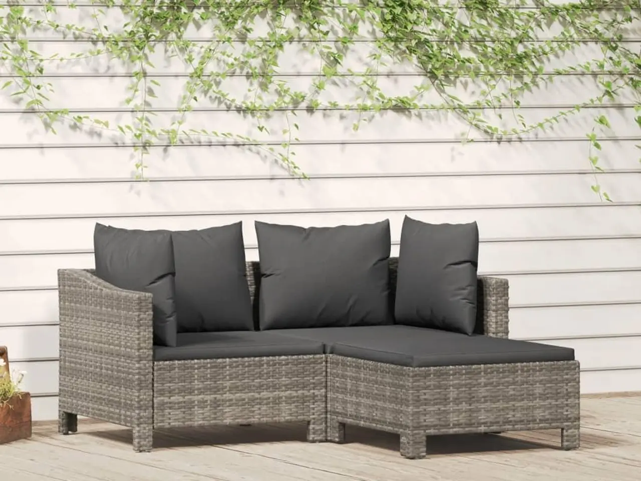Billede 1 - Loungesæt til haven 3 dele med hynder polyrattan grå
